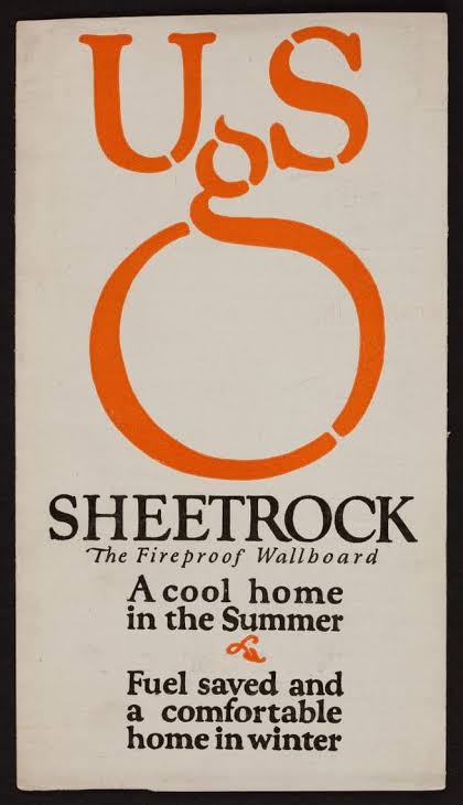 old antique usg sign saying a cool home in the summer fuel saved in the winter the fireproof wallboard